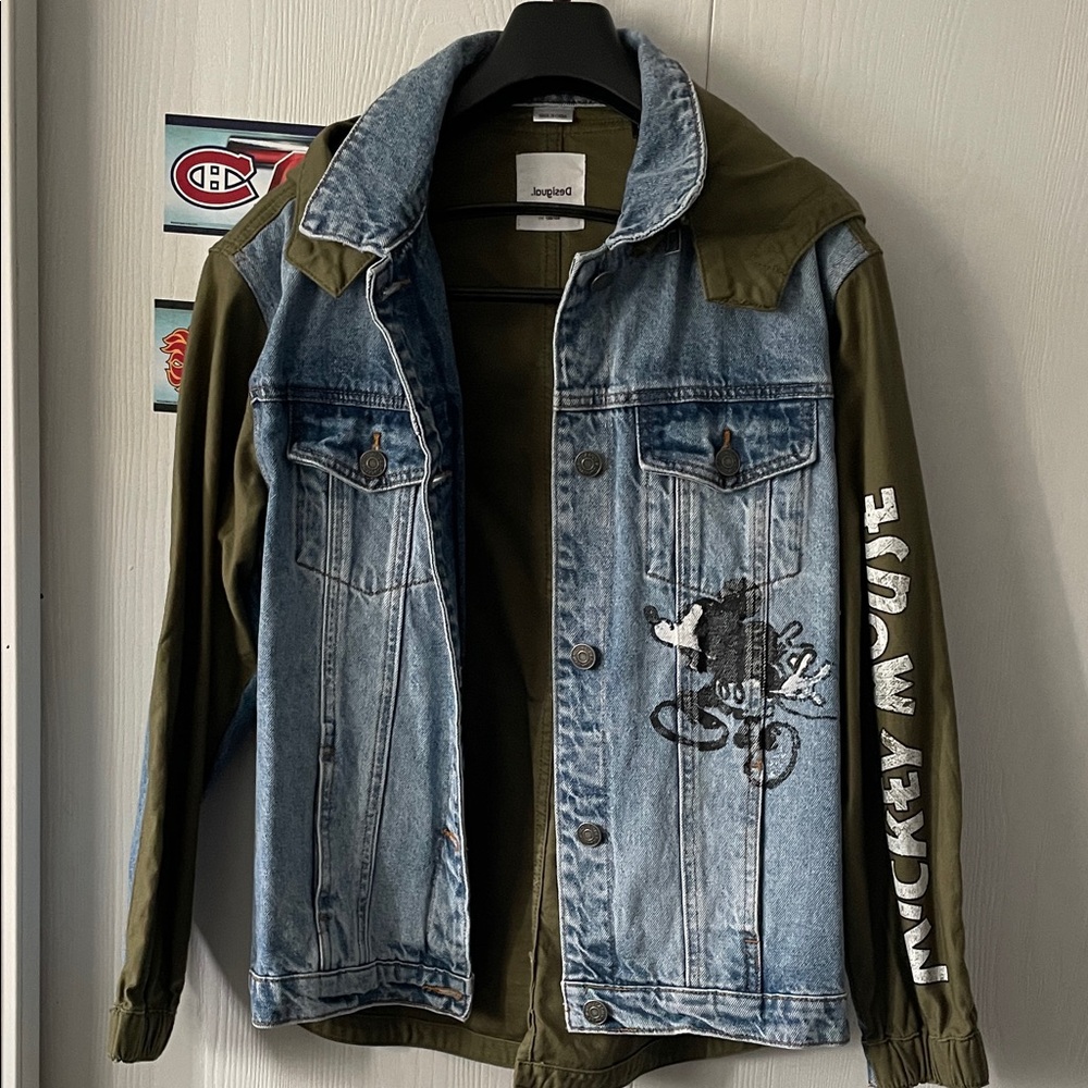 Desigual Two-Tone Denim & Olive Green Mickey Mouse Jacket